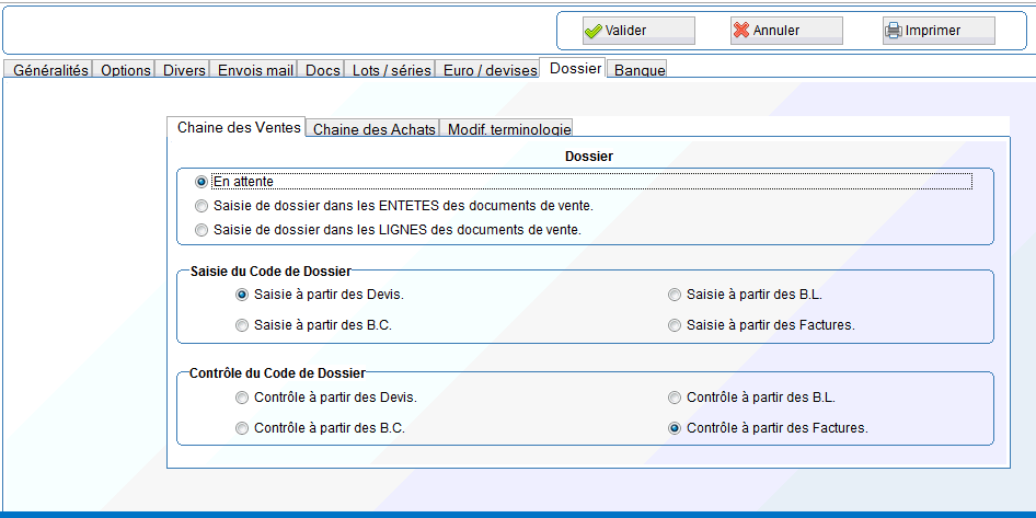 onglet "Dossiers" ou "analytique"