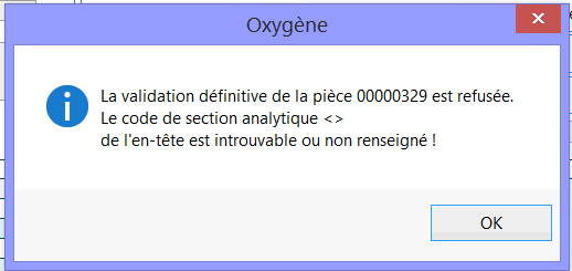 message de rejet si code dossier non rempli