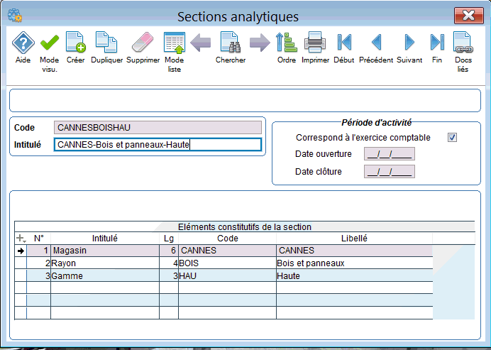sections analytiques de la comptabilité