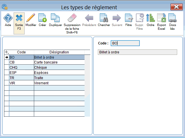 gestion des types de règlement
