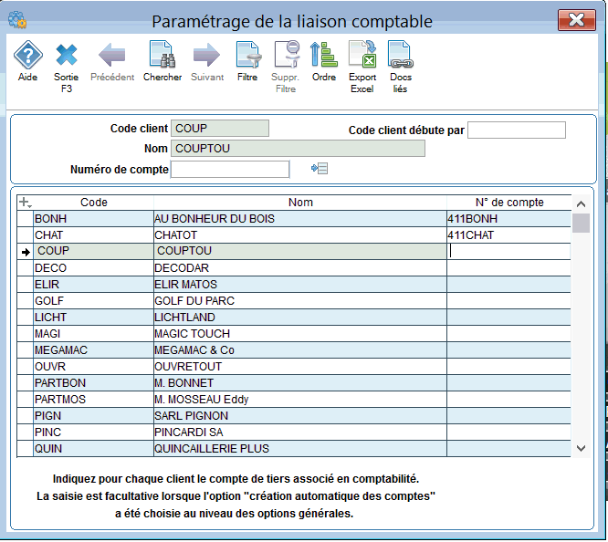 liste des comptes clients