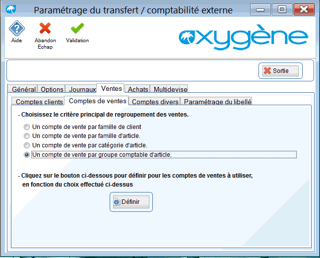 Onglet Ventes - Sous onglet Comptes de Ventes