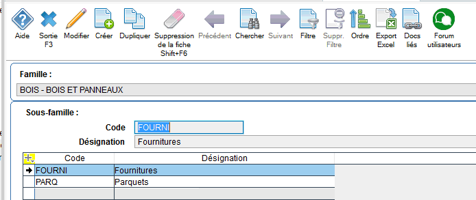 gestion des sous familles