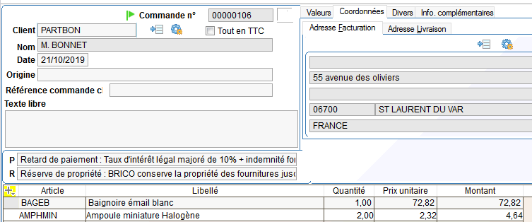 pièce de vente exemple