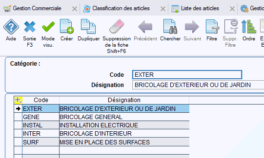 gestion des catégories
