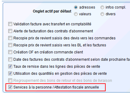 paramètres onglets "Docs" "ventes"