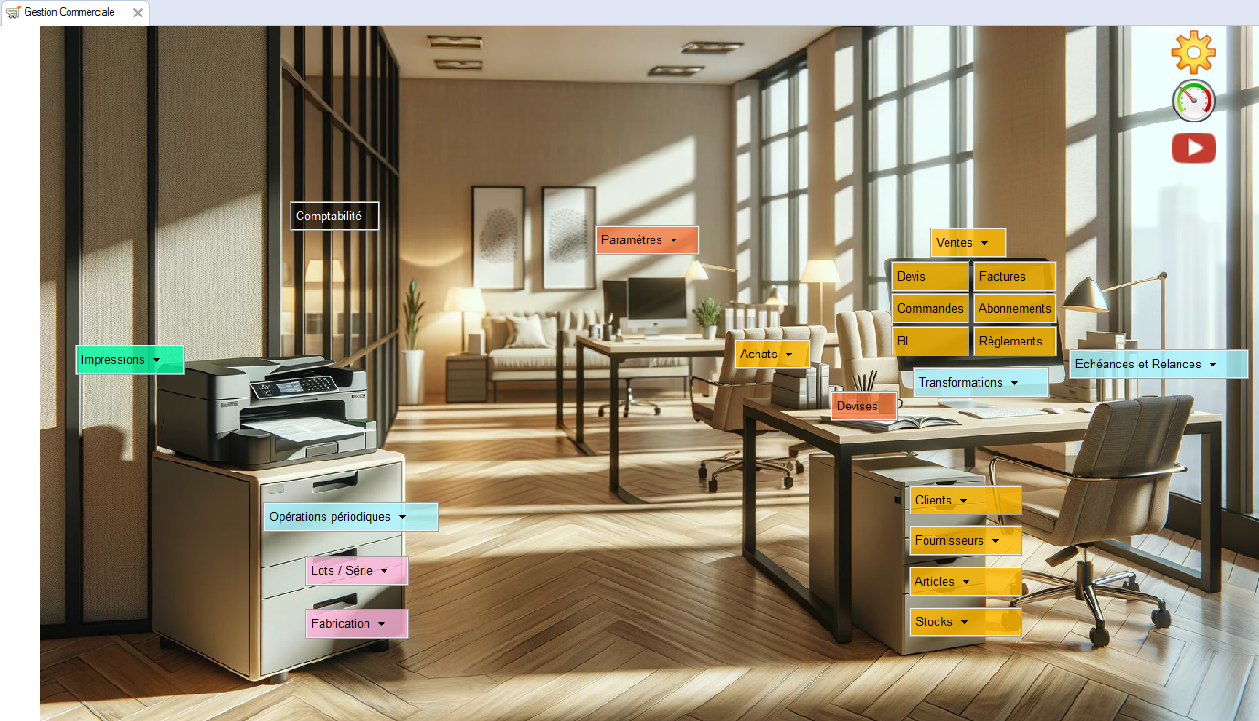 Menu graphique gestion commerciale