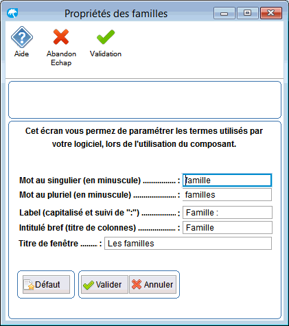 écran de saisie des termes