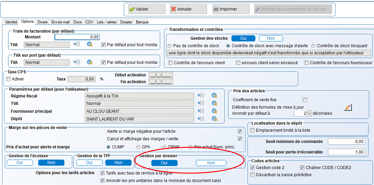 option analytique, onglet "options"