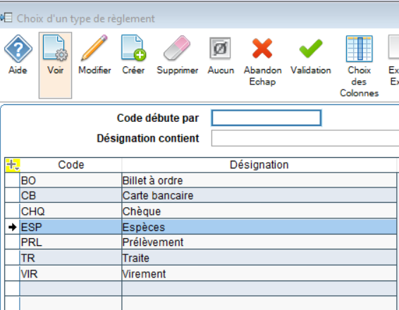 choix d'un type de règlement
