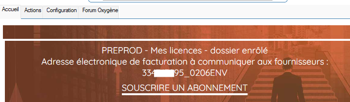 Bandeau page d'accueil : dossier enrôlé, adresse électronique de facturation à communiquer aux fournisseurs