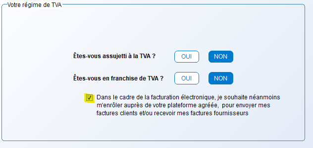 Case à cocher : enrôlement volontaire auprès de la plateforme agréée