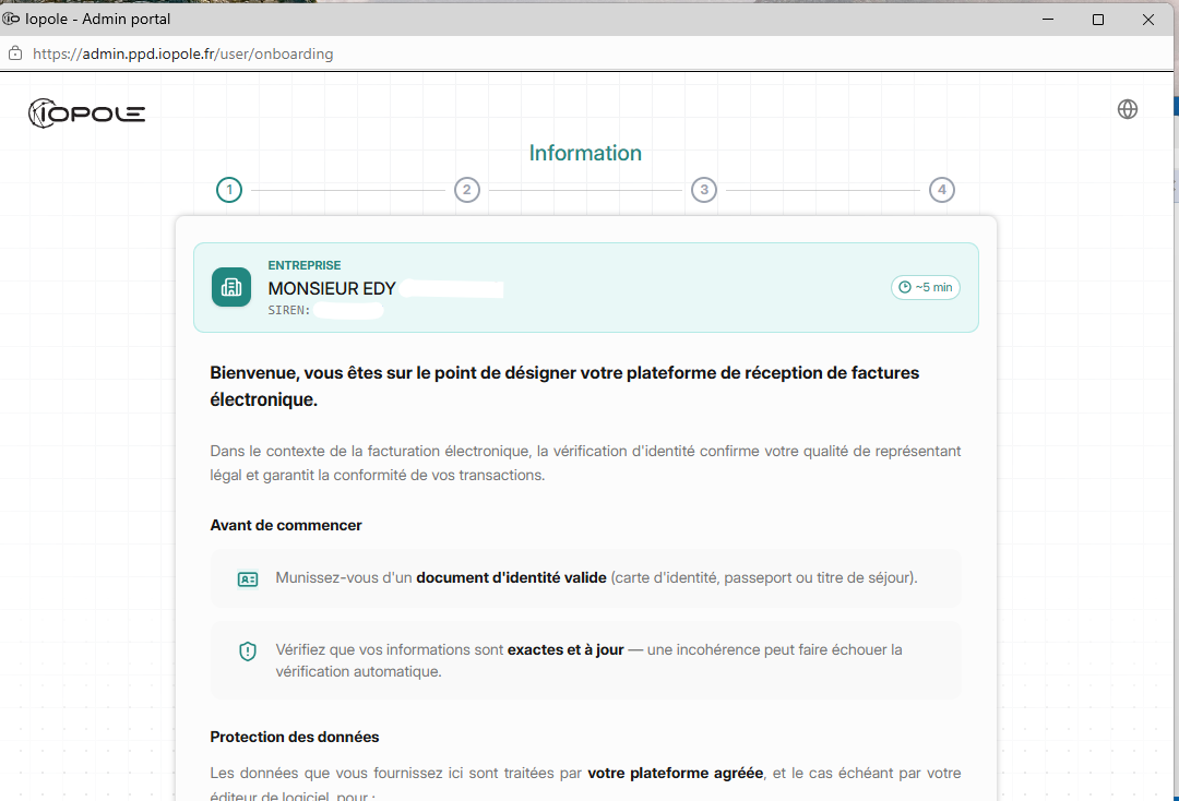 Formulaire d'onboarding iOPOLE : munissez-vous d'un document d'identité valide