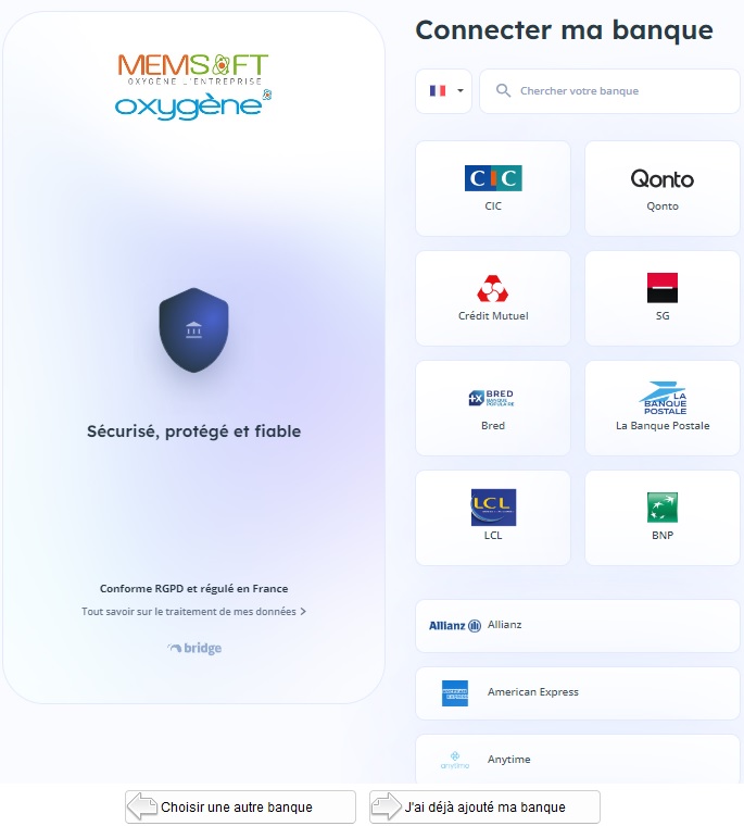 Memsoft ebanque liste banques bridge